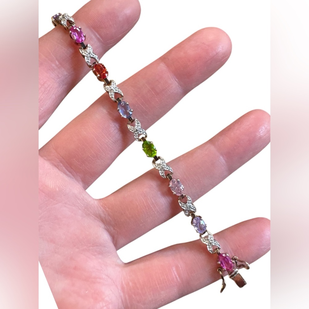 Multicolor CZ Sterling silver 925 Simulated gemstones tennis Bracelet